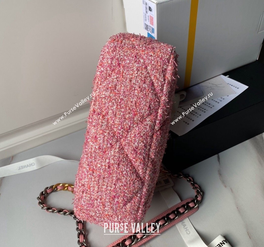 Chanel 19 Bag Tweed Small Flap Bag AS1160 Pink 2024 0517 (yezi-240517013)