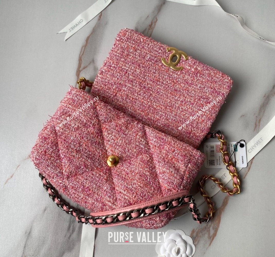 Chanel 19 Bag Tweed Small Flap Bag AS1160 Pink 2024 0517 (yezi-240517013)