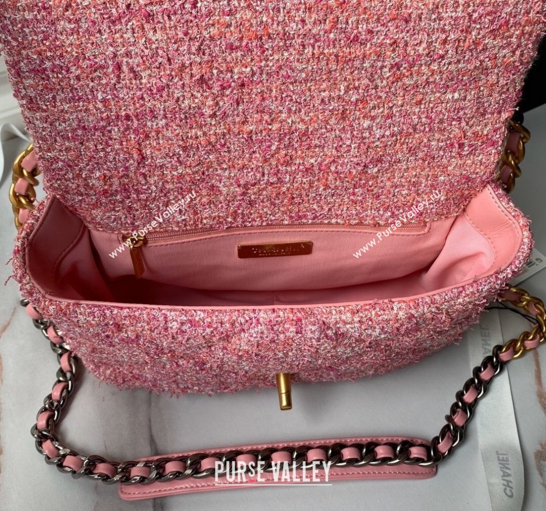 Chanel 19 Bag Tweed Small Flap Bag AS1160 Pink 2024 0517 (yezi-240517013)