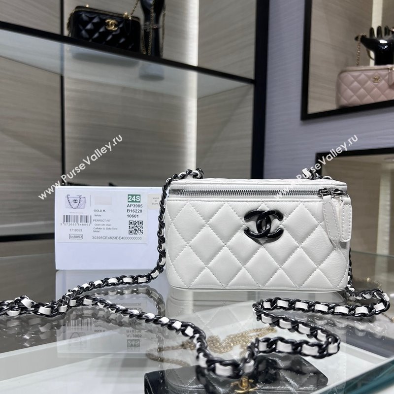 Chanel Lambskin Clutch with Chain AP3905 White/Black 2024 (yezi-240517099)