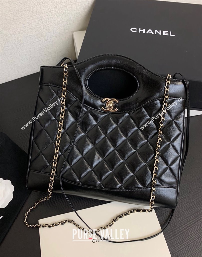 Chanel 31 Shiny Lambskin Small Shopping bag AS4853 Black 2024 (yezi-240517053)