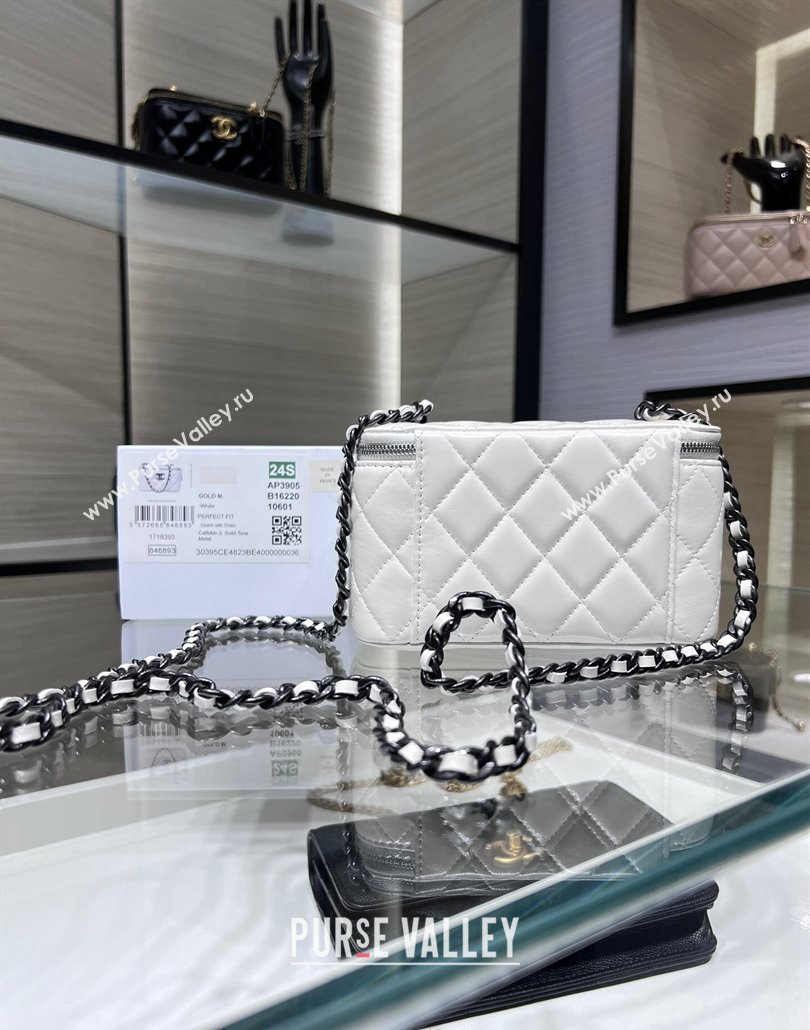 Chanel Lambskin Clutch with Chain AP3905 White/Black 2024 (yezi-240517099)