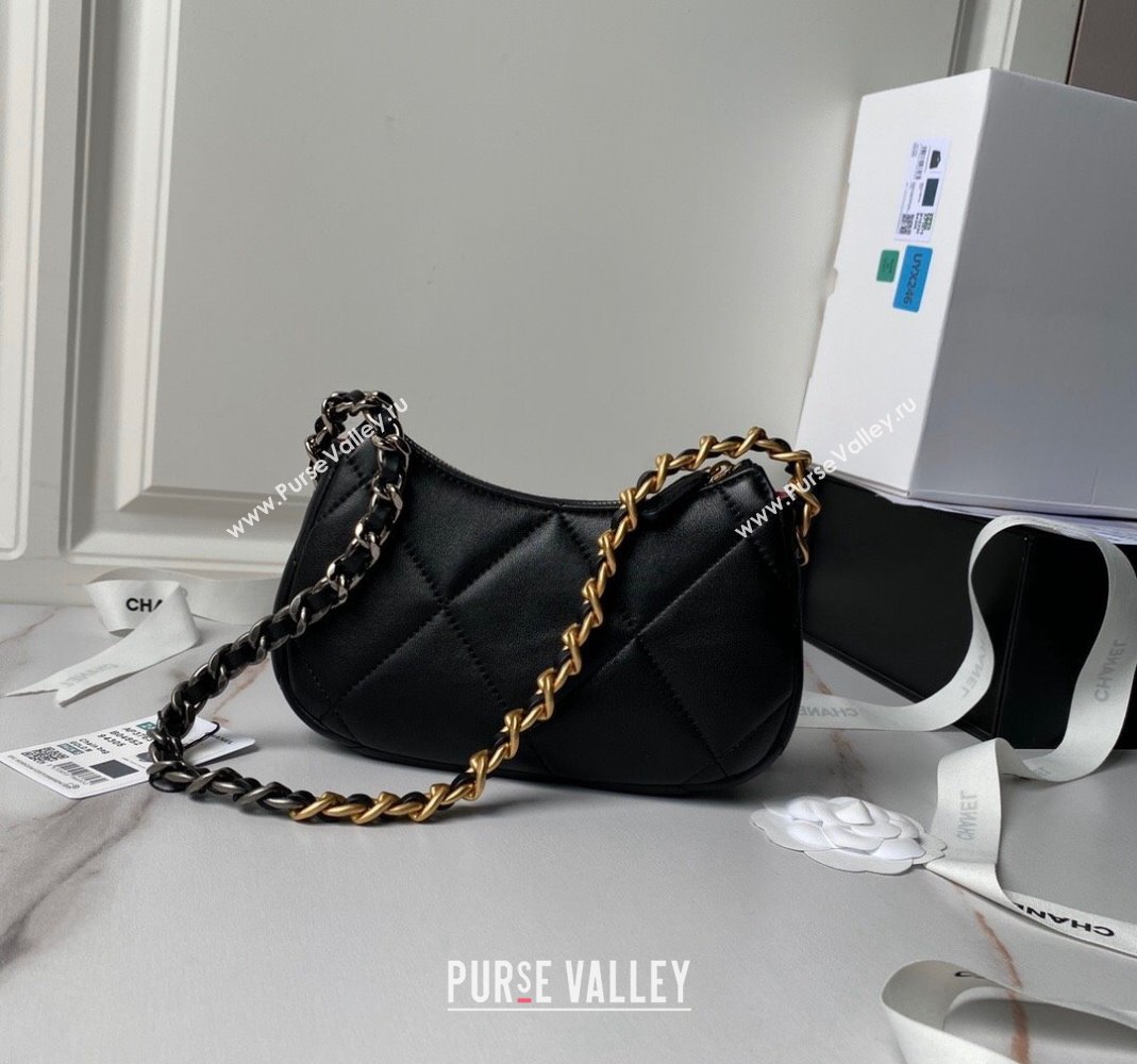 Chanel 19 Calfskin Clutch with Short Chain AP3763 Black 2024 (yezi-240517120)