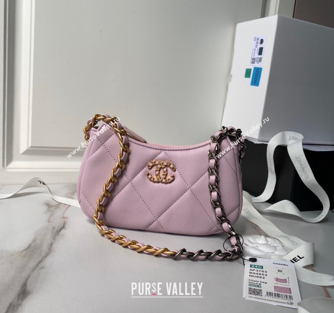 Chanel 19 Calfskin Clutch with Short Chain AP3763 Light Purple 2024 (yezi-240517121)