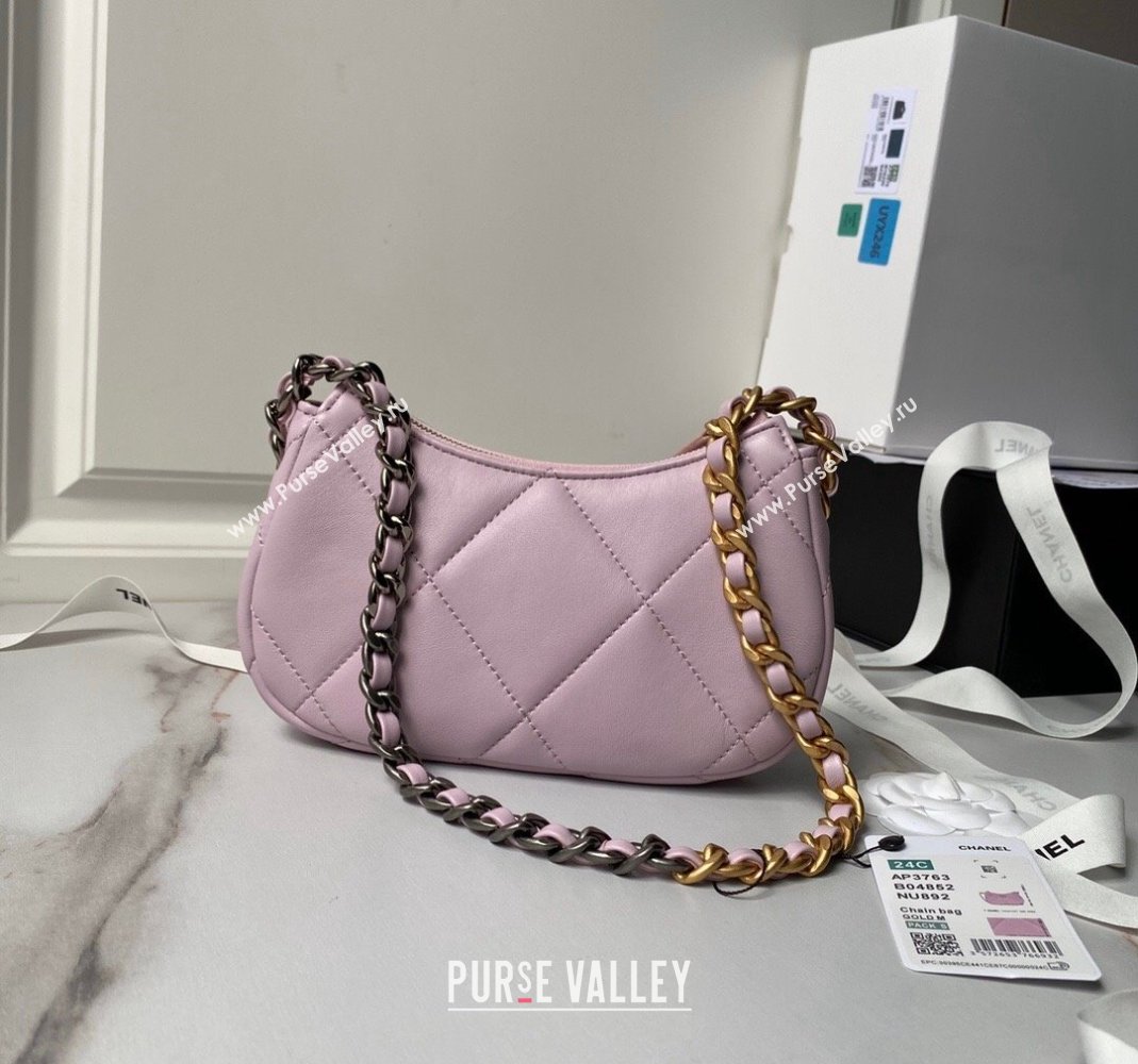 Chanel 19 Calfskin Clutch with Short Chain AP3763 Light Purple 2024 (yezi-240517121)