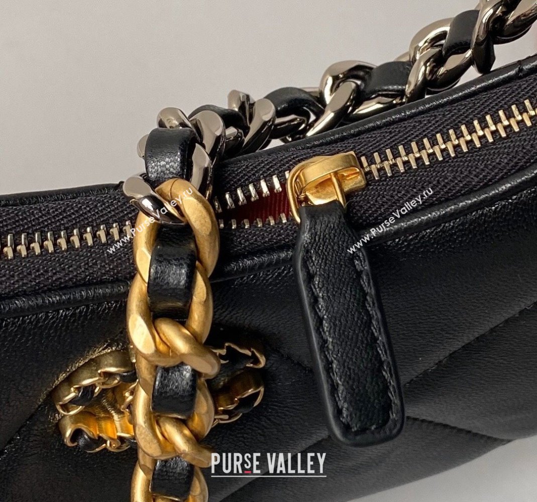 Chanel 19 Calfskin Clutch with Long Chain AP3763 Black 2024 (yezi-240517124)