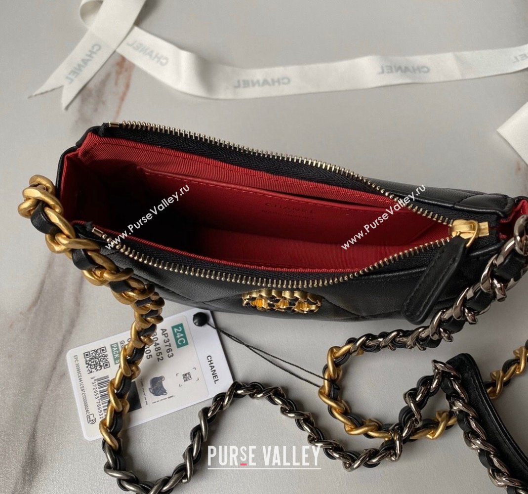 Chanel 19 Calfskin Clutch with Long Chain AP3763 Black 2024 (yezi-240517124)