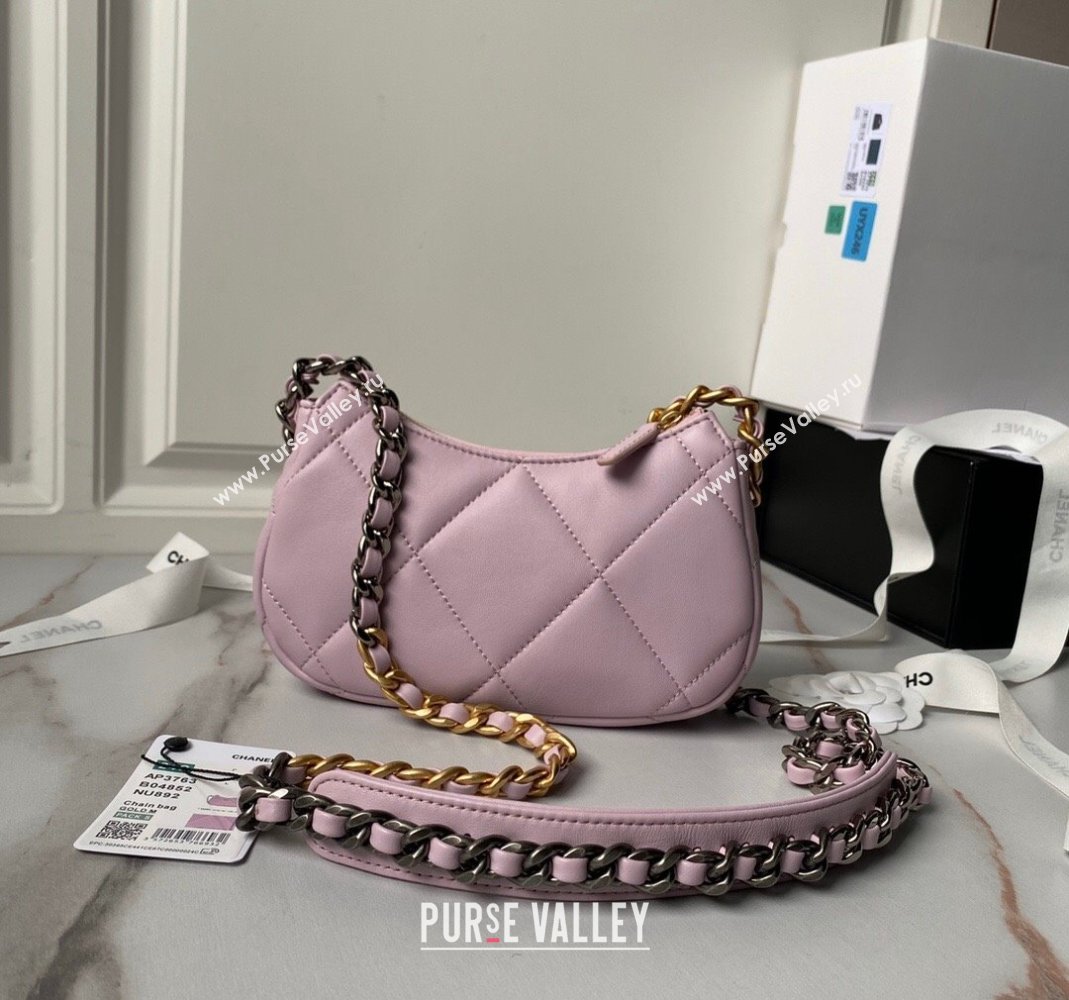 Chanel 19 Calfskin Clutch with Long Chain AP3763 Light Purple 2024 (yezi-240517123)