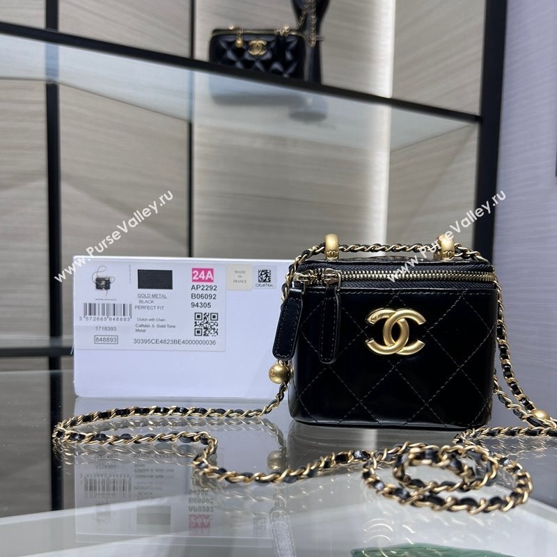 Chanel Shiny Calfskin Mini Clutch with Chain and Gold-Tone Balls AP2292 Black 2024 (yezi-240517101)