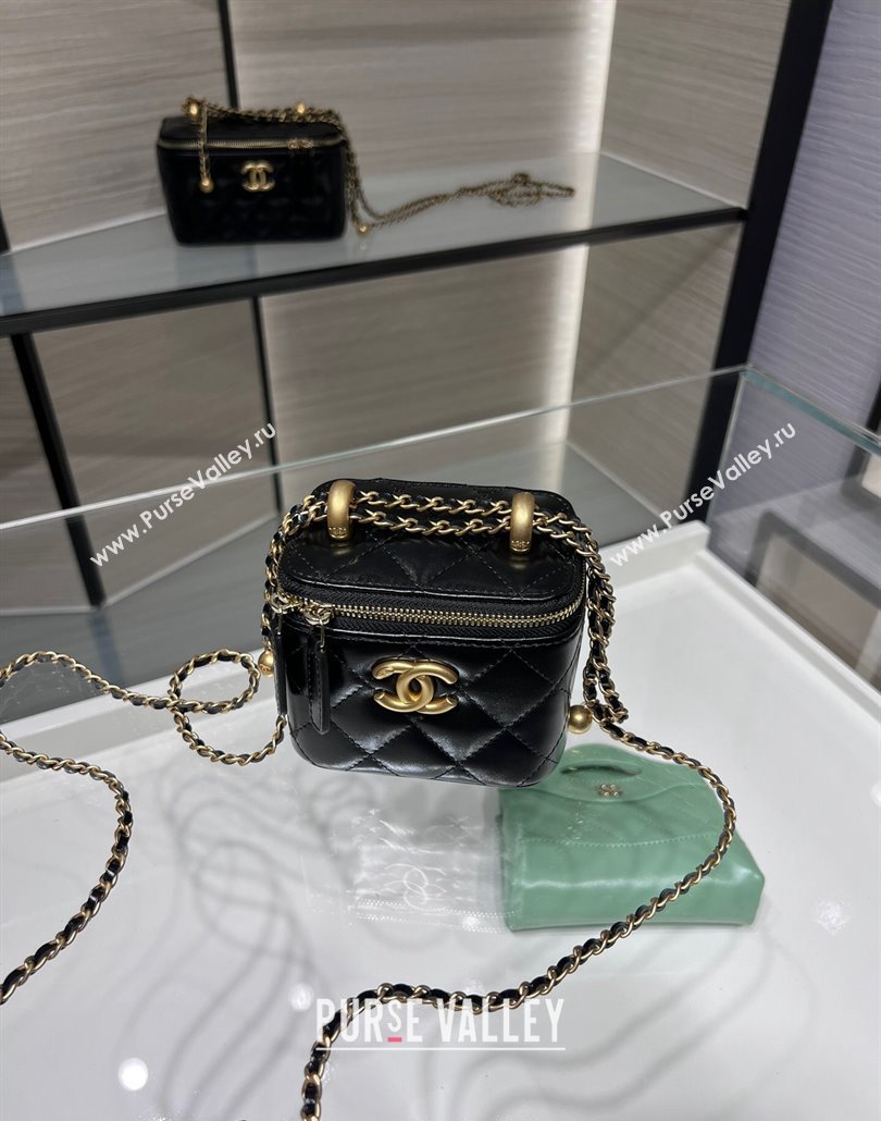 Chanel Shiny Calfskin Mini Clutch with Chain and Gold-Tone Balls AP2292 Black 2024 (yezi-240517101)