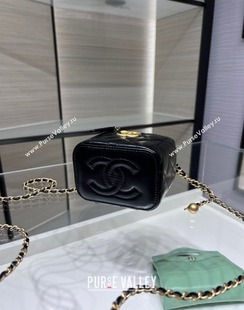 Chanel Shiny Calfskin Mini Clutch with Chain and Gold-Tone Balls AP2292 Black 2024 (yezi-240517101)