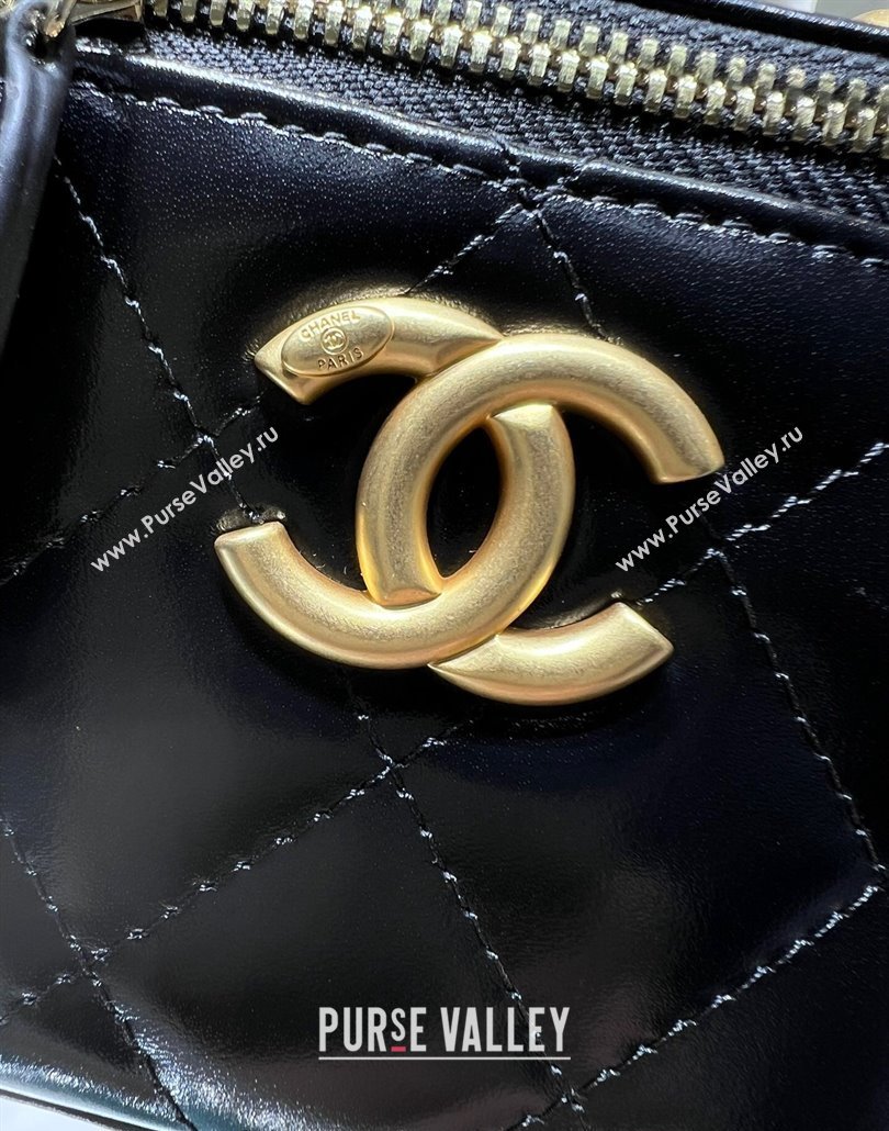 Chanel Shiny Calfskin Mini Clutch with Chain and Gold-Tone Balls AP2292 Black 2024 (yezi-240517101)