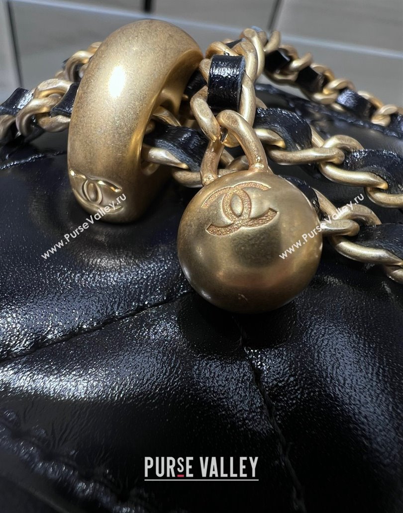 Chanel Shiny Calfskin Mini Clutch with Chain and Gold-Tone Balls AP2292 Black 2024 (yezi-240517101)