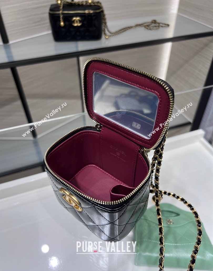 Chanel Shiny Calfskin Mini Clutch with Chain and Gold-Tone Balls AP2292 Black 2024 (yezi-240517101)