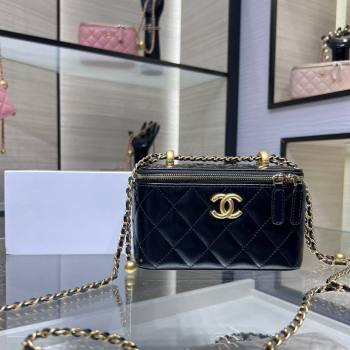 Chanel Shiny Calfskin Clutch with Chain and Metal-Tone Ball AP3651 Black 2024 (yezi-240517102)