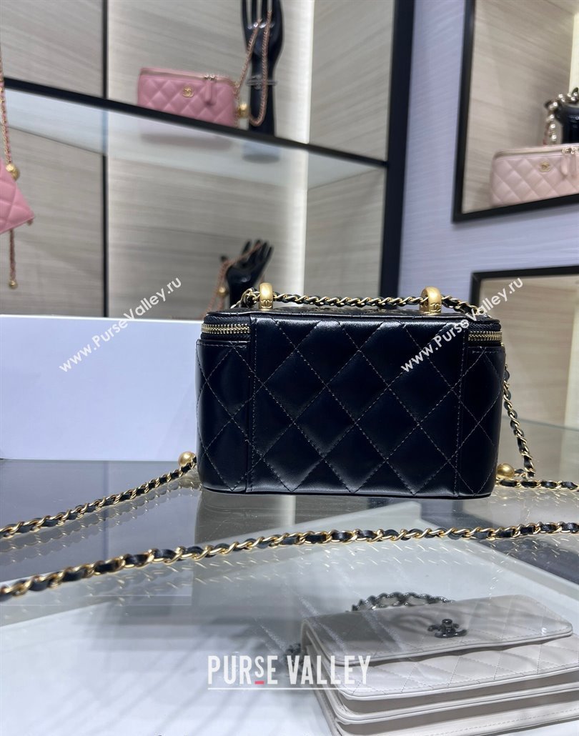 Chanel Shiny Calfskin Clutch with Chain and Metal-Tone Ball AP3651 Black 2024 (yezi-240517102)