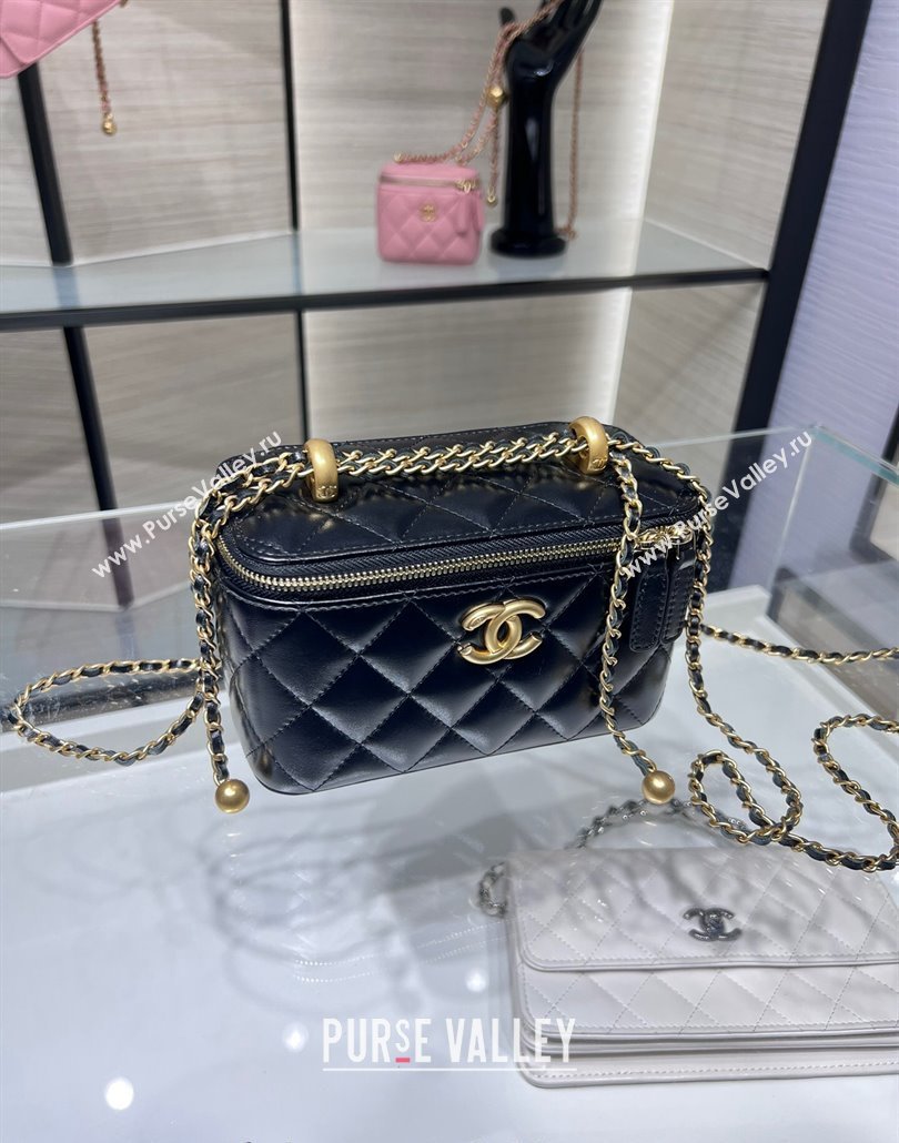 Chanel Shiny Calfskin Clutch with Chain and Metal-Tone Ball AP3651 Black 2024 (yezi-240517102)