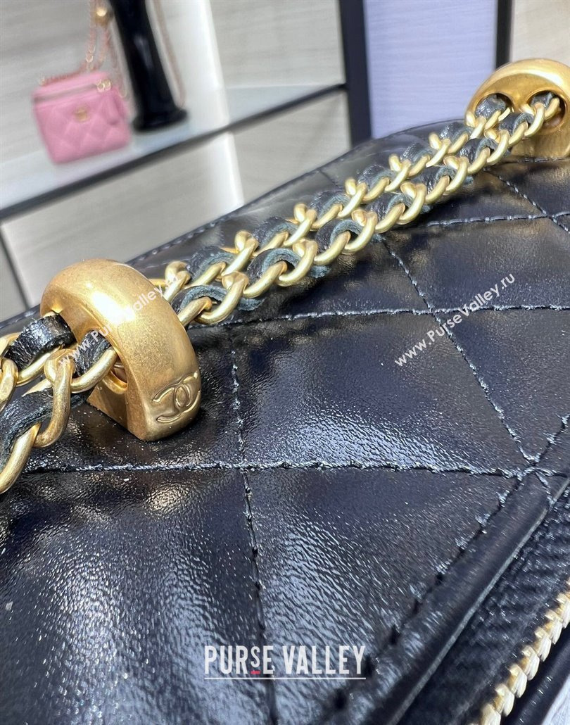 Chanel Shiny Calfskin Clutch with Chain and Metal-Tone Ball AP3651 Black 2024 (yezi-240517102)