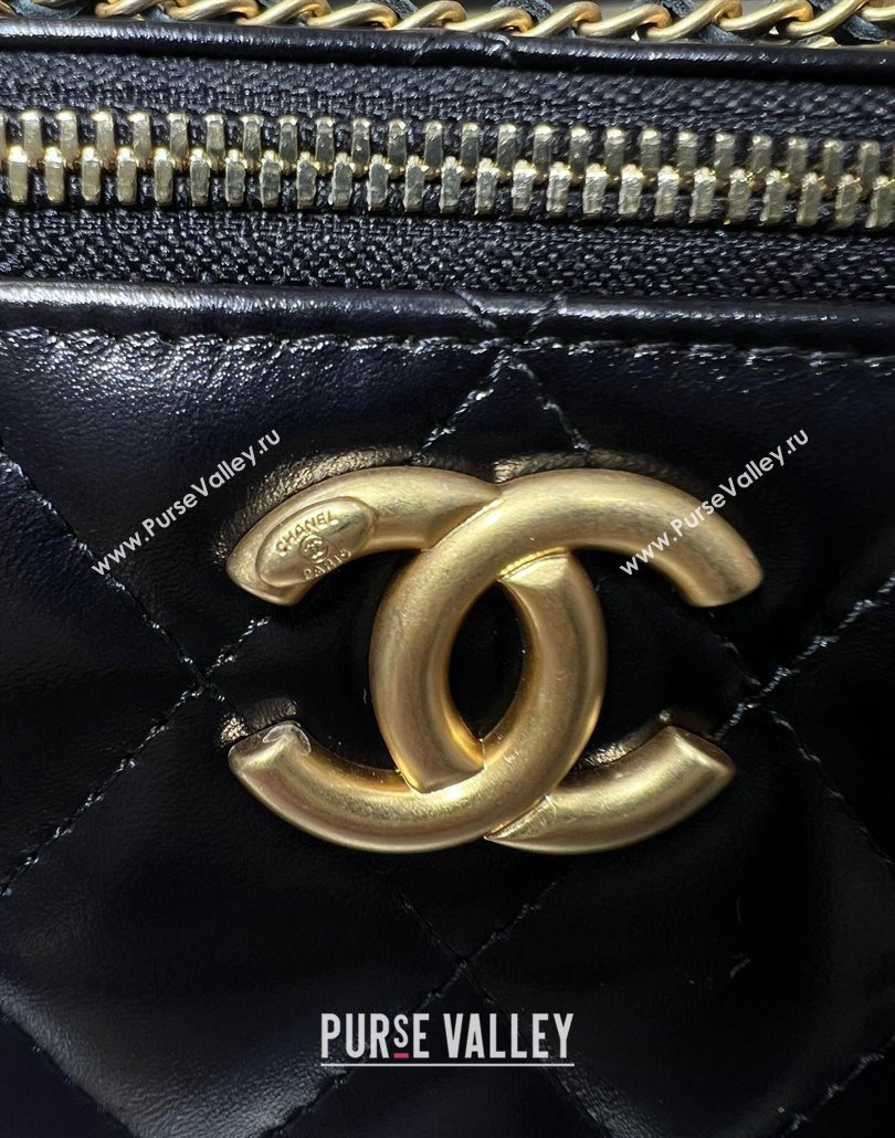 Chanel Shiny Calfskin Clutch with Chain and Metal-Tone Ball AP3651 Black 2024 (yezi-240517102)