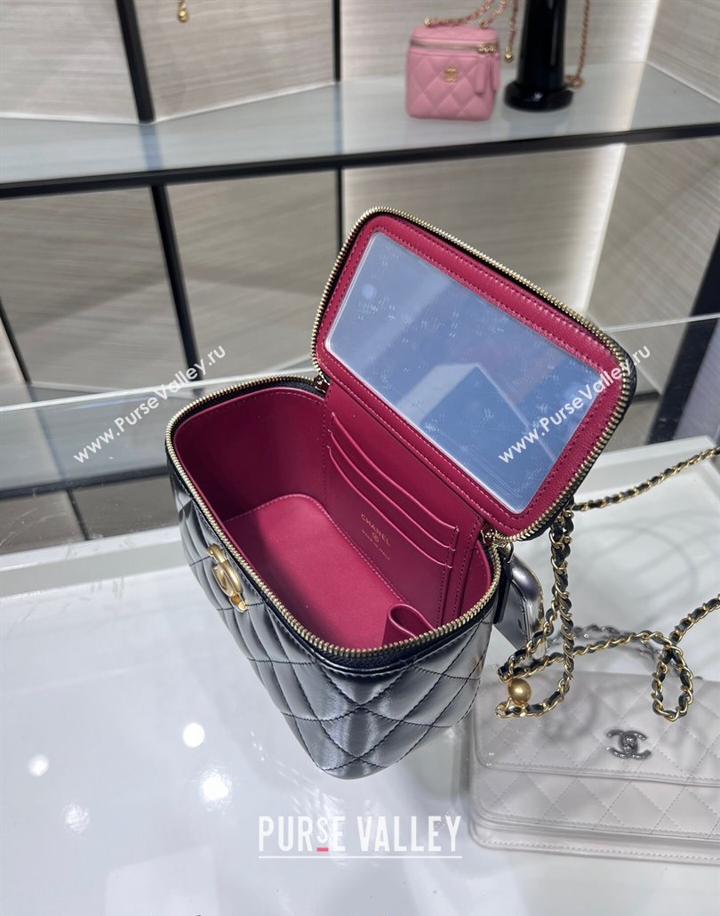 Chanel Shiny Calfskin Clutch with Chain and Metal-Tone Ball AP3651 Black 2024 (yezi-240517102)