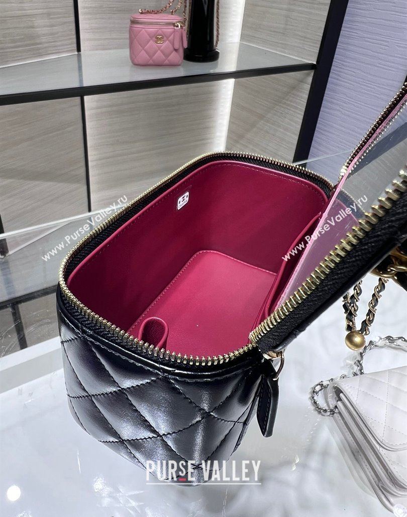 Chanel Shiny Calfskin Clutch with Chain and Metal-Tone Ball AP3651 Black 2024 (yezi-240517102)