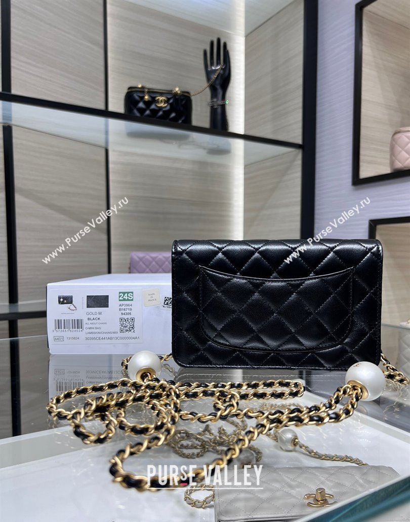 Chanel Lambskin Wallet On Pearls Chain WOC Black 2024 AP3964 (yezi-240517090)