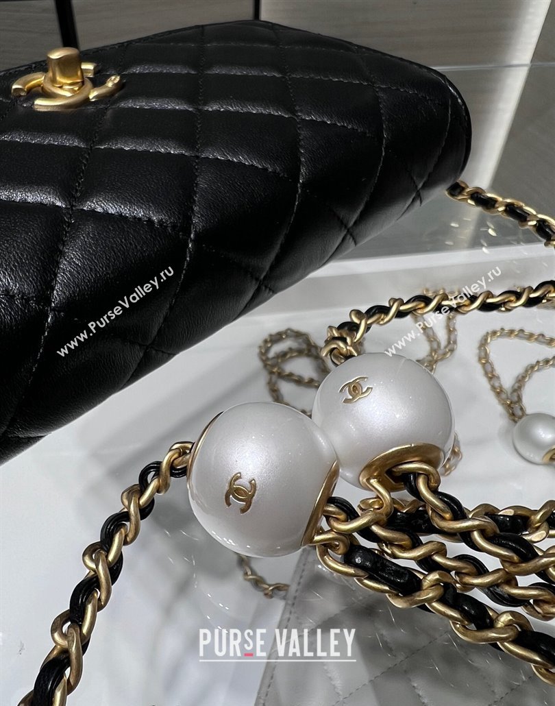 Chanel Lambskin Wallet On Pearls Chain WOC Black 2024 AP3964 (yezi-240517090)