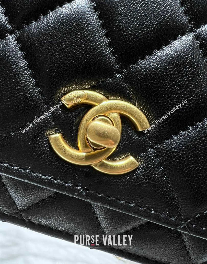 Chanel Lambskin Wallet On Pearls Chain WOC Black 2024 AP3964 (yezi-240517090)