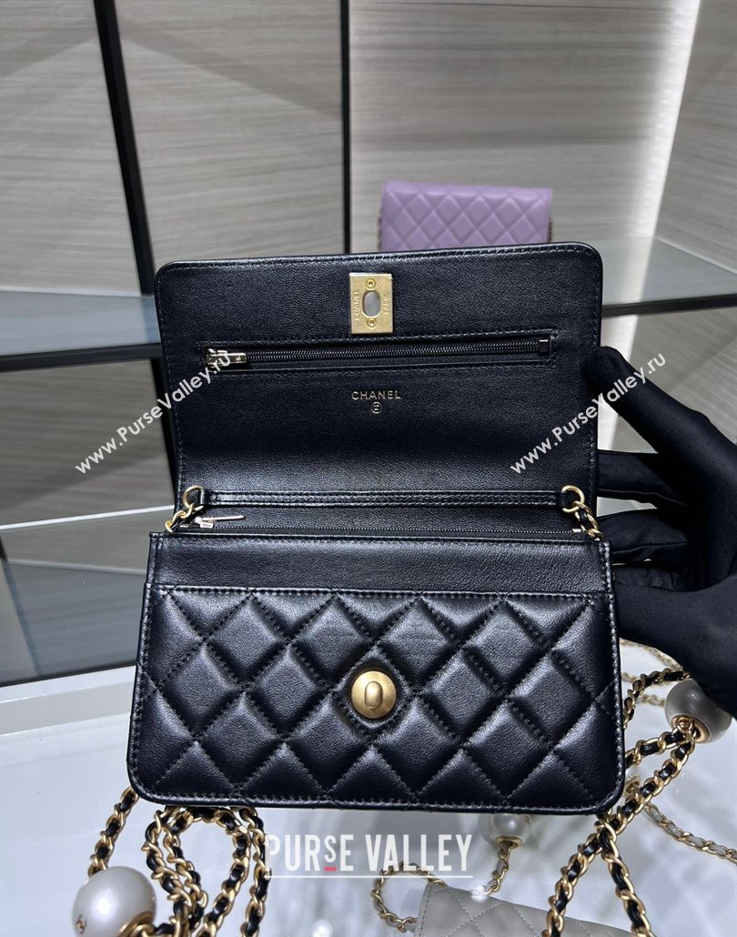 Chanel Lambskin Wallet On Pearls Chain WOC Black 2024 AP3964 (yezi-240517090)