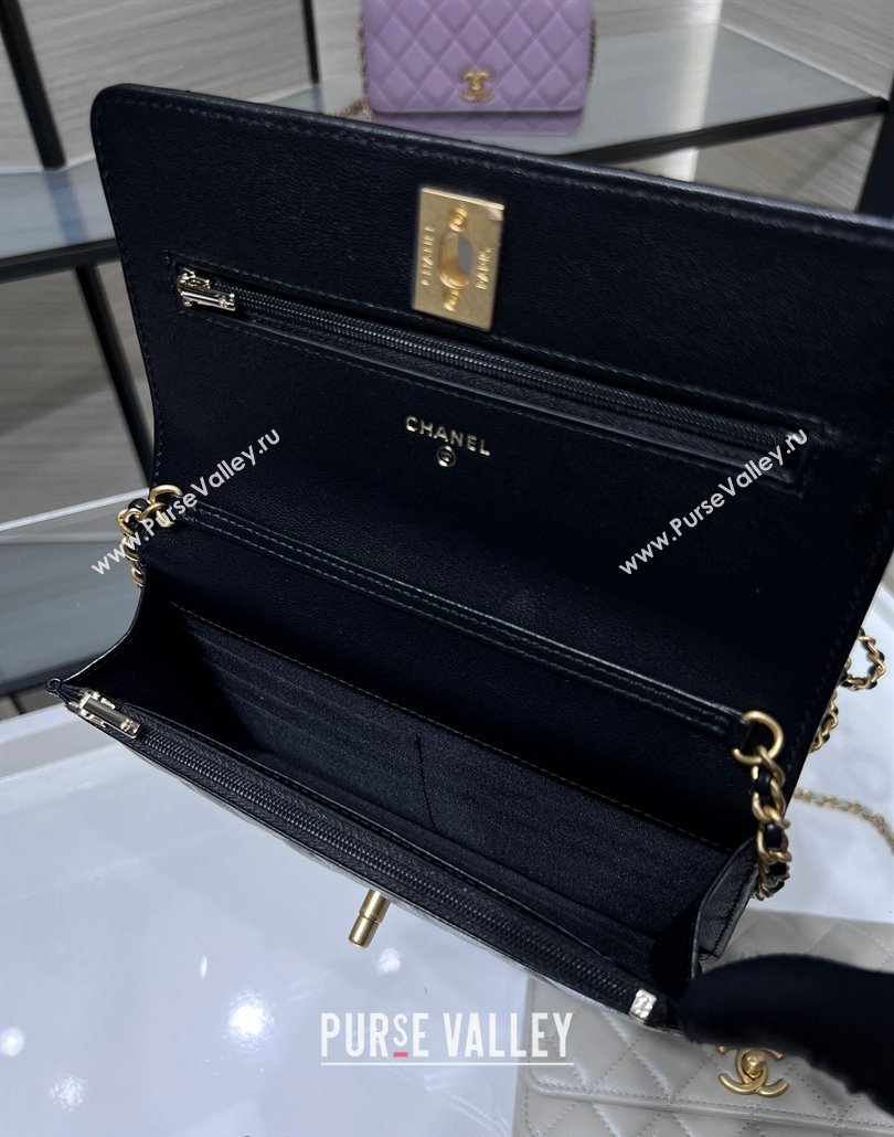 Chanel Lambskin Wallet On Pearls Chain WOC Black 2024 AP3964 (yezi-240517090)