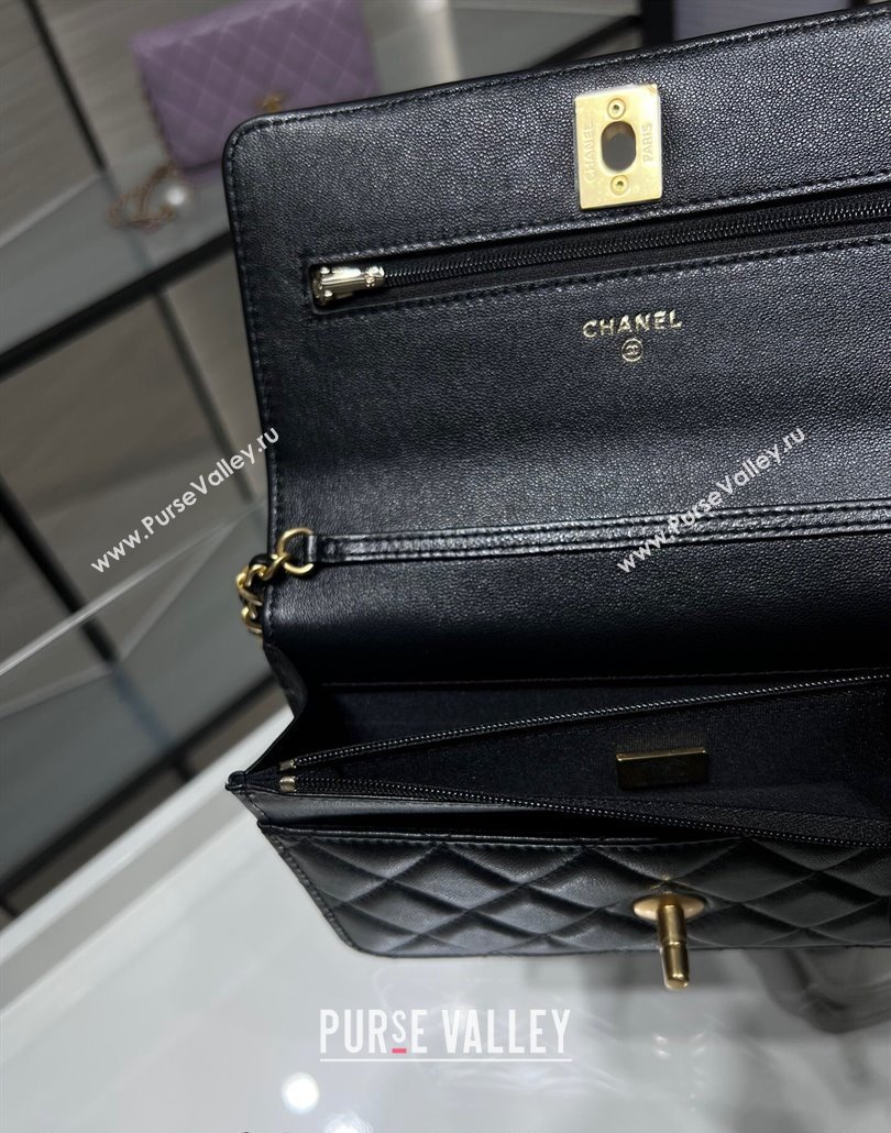 Chanel Lambskin Wallet On Pearls Chain WOC Black 2024 AP3964 (yezi-240517090)