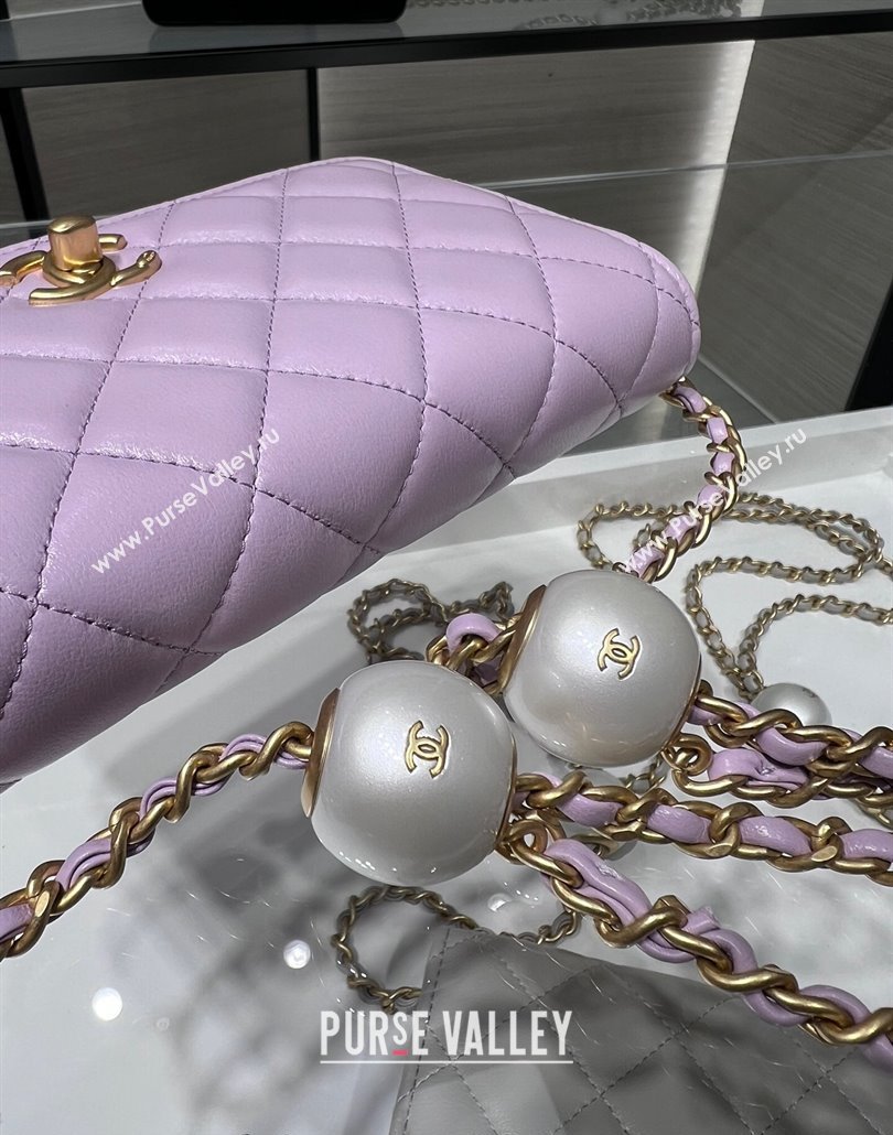 Chanel Lambskin Wallet On Pearls Chain WOC Light Purple 2024 AP3964 (yezi-240517091)