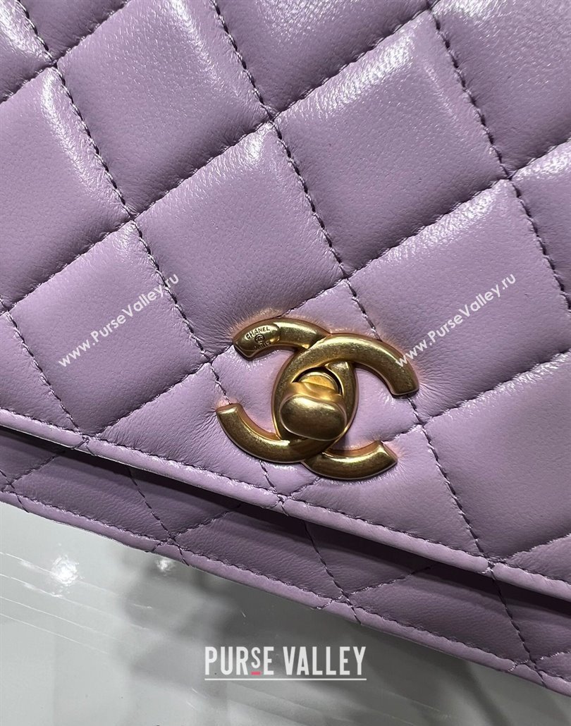 Chanel Lambskin Wallet On Pearls Chain WOC Light Purple 2024 AP3964 (yezi-240517091)