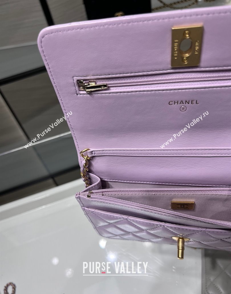 Chanel Lambskin Wallet On Pearls Chain WOC Light Purple 2024 AP3964 (yezi-240517091)