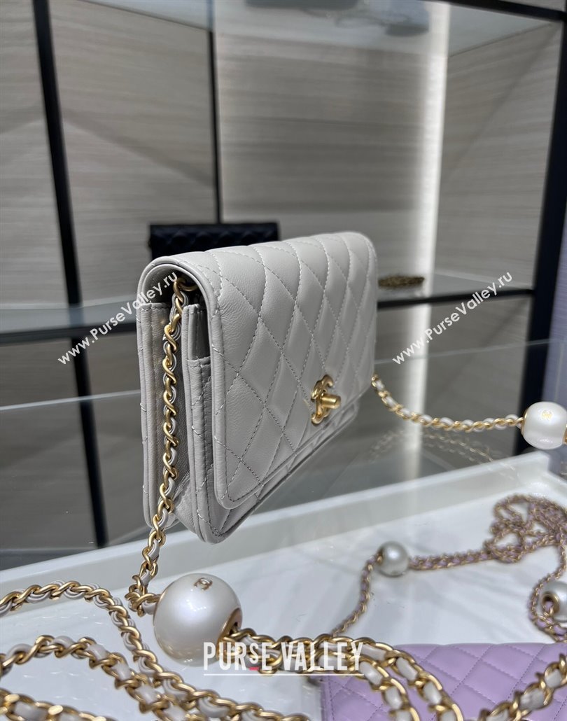 Chanel Lambskin Wallet On Pearls Chain WOC Grey 2024 AP3964 (yezi-240517092)