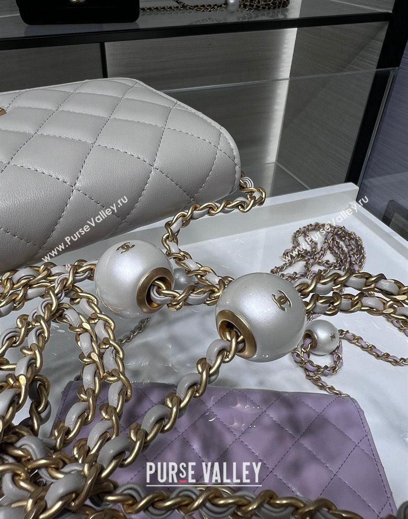Chanel Lambskin Wallet On Pearls Chain WOC Grey 2024 AP3964 (yezi-240517092)