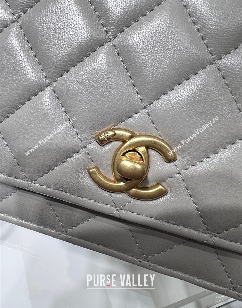 Chanel Lambskin Wallet On Pearls Chain WOC Grey 2024 AP3964 (yezi-240517092)