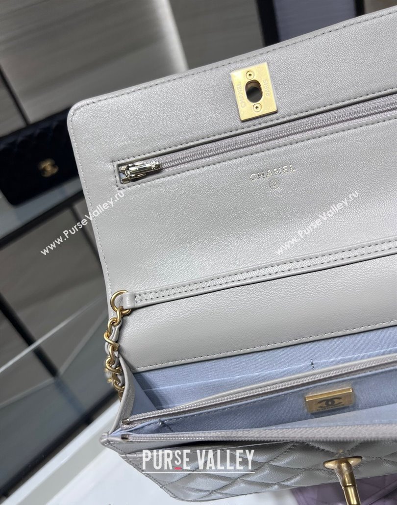 Chanel Lambskin Wallet On Pearls Chain WOC Grey 2024 AP3964 (yezi-240517092)