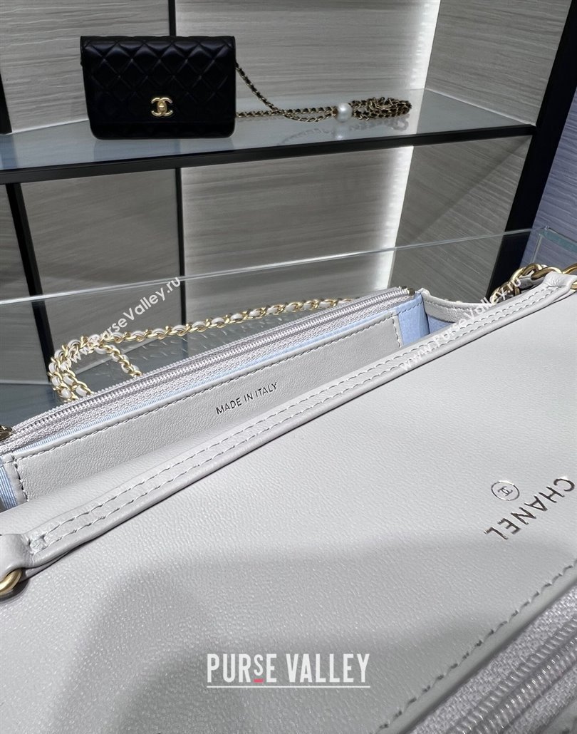 Chanel Lambskin Wallet On Pearls Chain WOC Grey 2024 AP3964 (yezi-240517092)