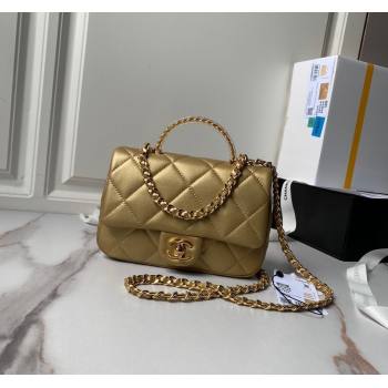 Chanel Calfskin Mini Flap bag with Chain Top Handle AS4848 Gold 2024 (yezi-240517126)