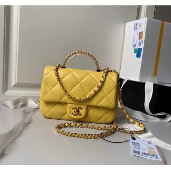 Chanel Calfskin Mini Flap bag with Chain Top Handle AS4848 Yellow 2024 (yezi-240517127)