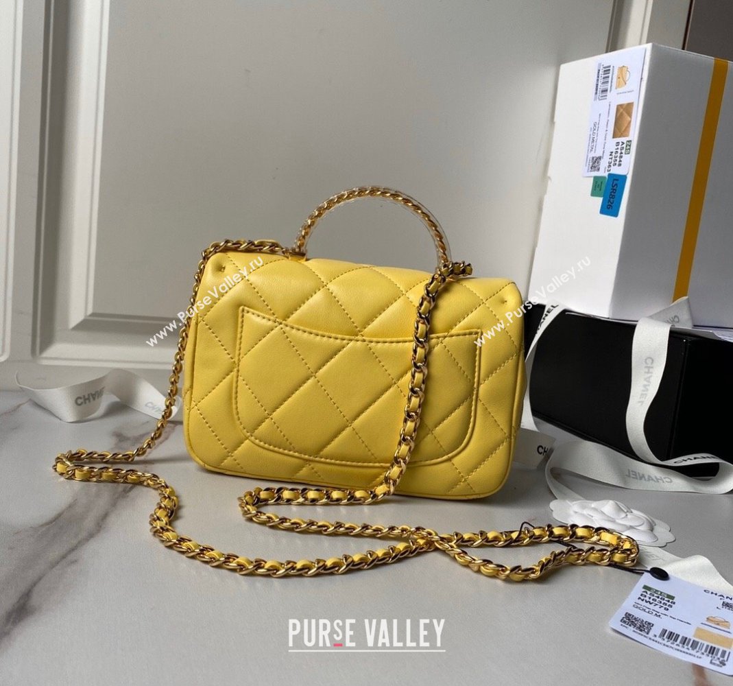 Chanel Calfskin Mini Flap bag with Chain Top Handle AS4848 Yellow 2024 (yezi-240517127)