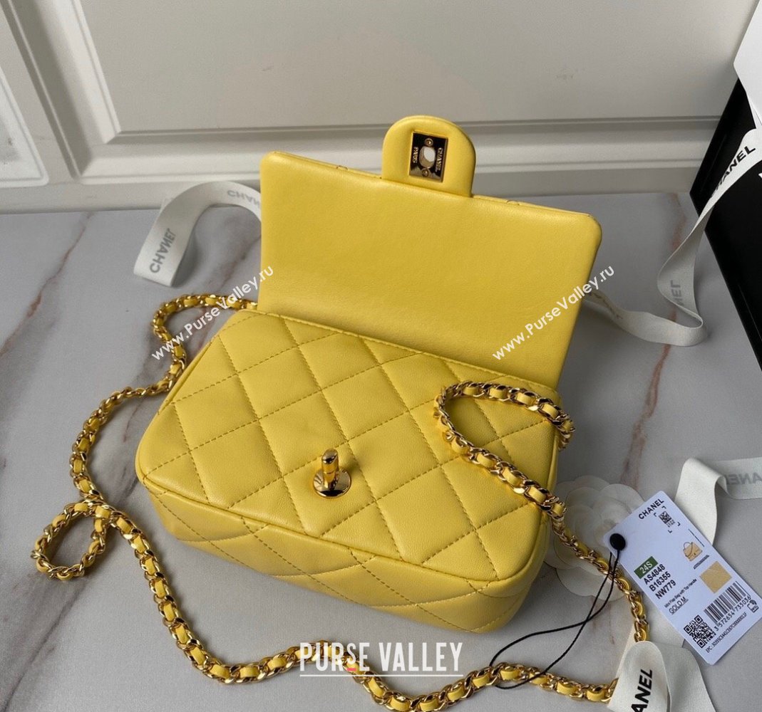 Chanel Calfskin Mini Flap bag with Chain Top Handle AS4848 Yellow 2024 (yezi-240517127)