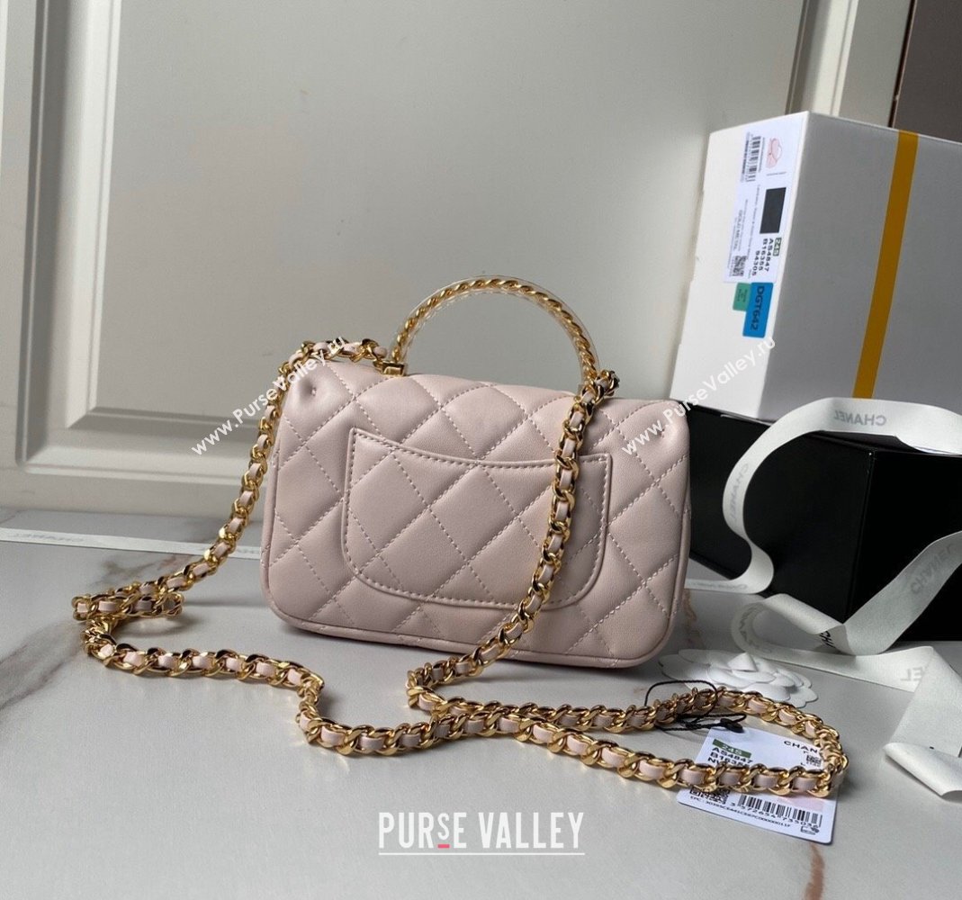 Chanel Calfskin Mini Flap bag with Chain Top Handle AS4847 Light Pink 2024 (yezi-240517128)