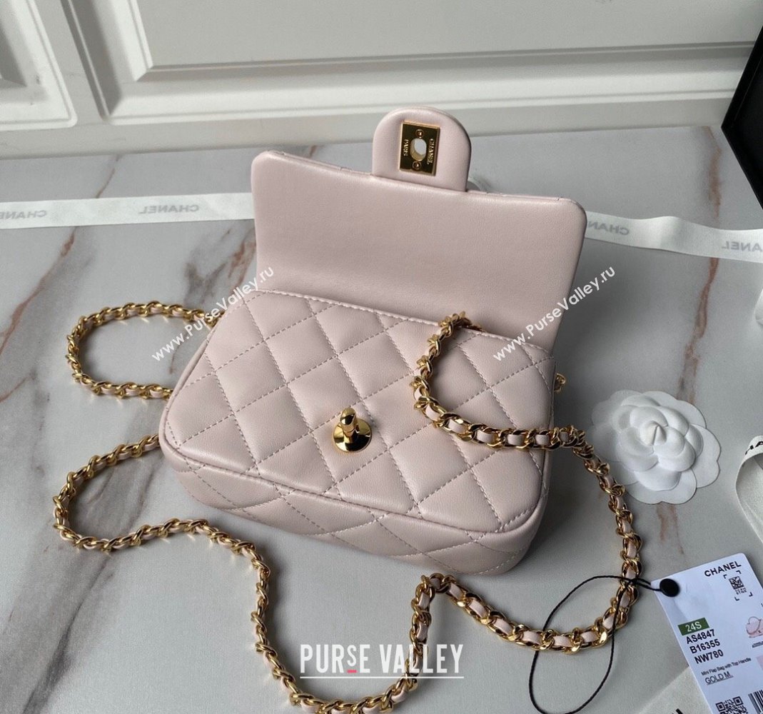 Chanel Calfskin Mini Flap bag with Chain Top Handle AS4847 Light Pink 2024 (yezi-240517128)