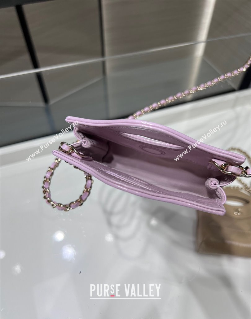 Chanel Shiny Lambskin Clutch with Chain AP3875 Light Purple 2024 (yezi-240517074)
