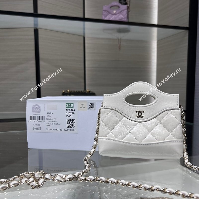 Chanel Shiny Lambskin Clutch with Chain AP3875 White 2024 (yezi-240517075)