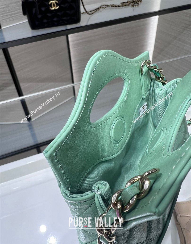 Chanel Shiny Lambskin Clutch with Chain AP3875 Light Green 2024 (yezi-240517076)