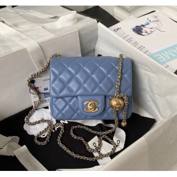 Chanel Lambskin Mini Square Flap Bag with Gold-Tone Metal Ball AS1786 Blue 2024 (yezi-240517103)