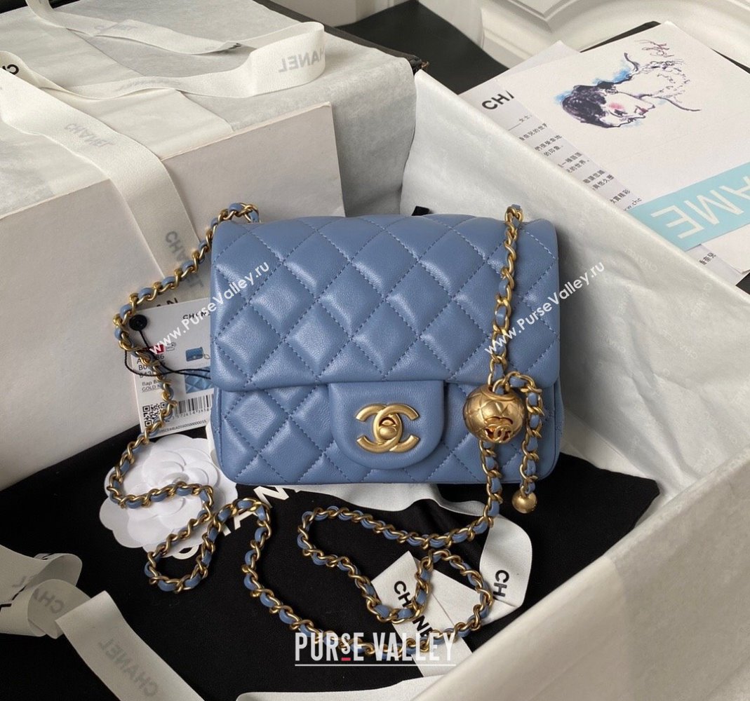 Chanel Lambskin Mini Square Flap Bag with Gold-Tone Metal Ball AS1786 Blue 2024 (yezi-240517103)